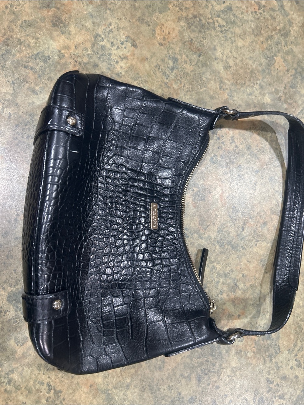 Kate Spade Black Croc-Embossed Leather Shoulder/Hobo